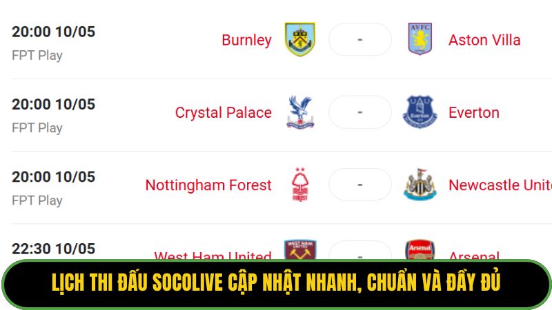 Lịch thi đấu Socolive cập nhật nhanh, chuẩn và đầy đủ