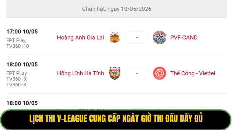 Lịch thi V-League cung cấp ngày giờ thi đấu đầy đủ