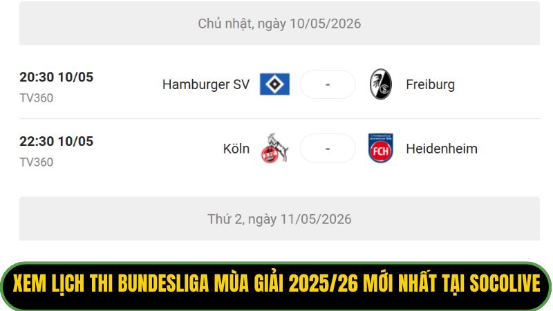 Xem lịch thi Bundesliga mùa giải 2025/26 mới nhất tại Socolive
